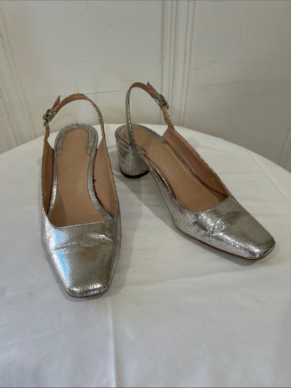 Zara Silver Metallic Slingback Block Heels